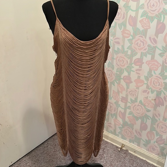 H&M | Dresses | Hm Gold Fringe Dress Size M | Poshmark